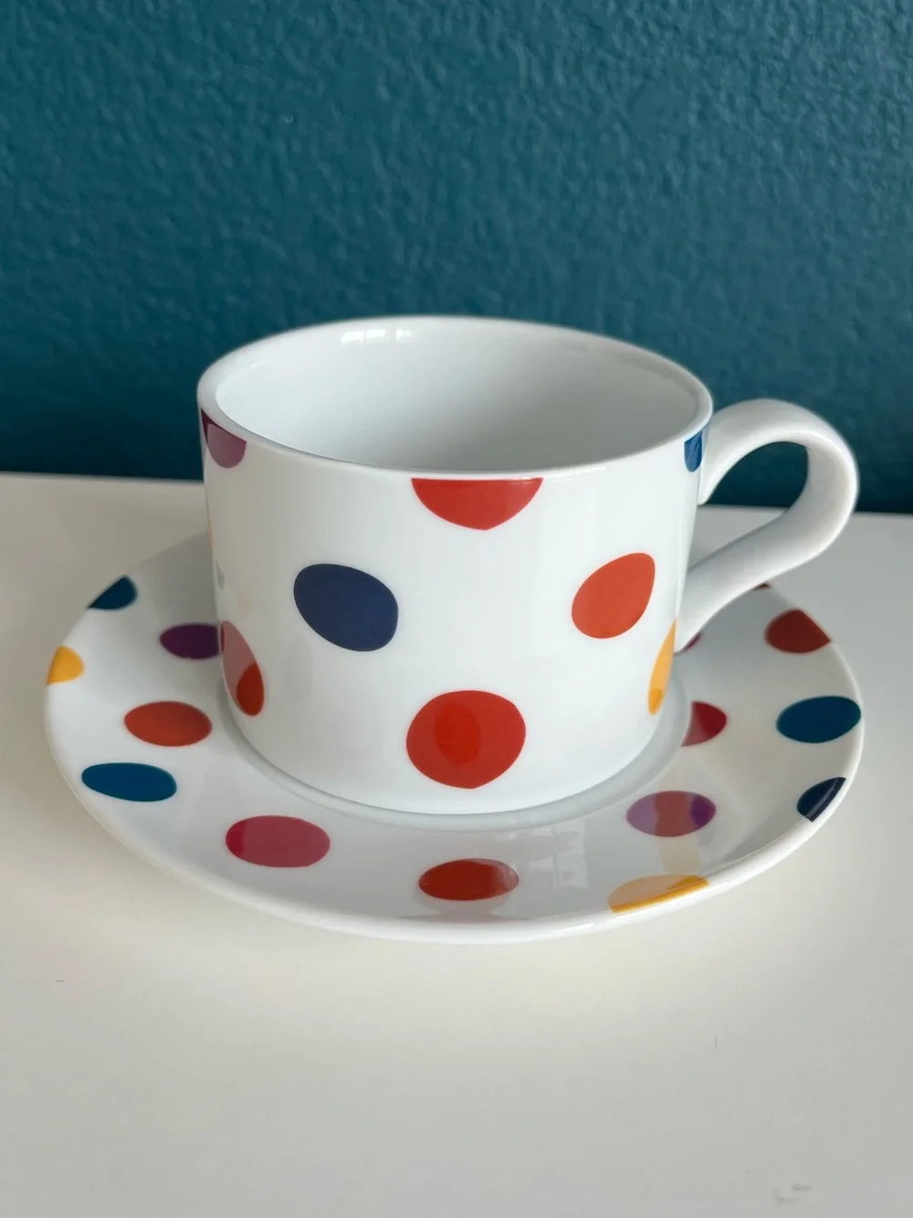 World Market Stackable Polka-Dot Tea Set with Teapot Teacups & Saucers
